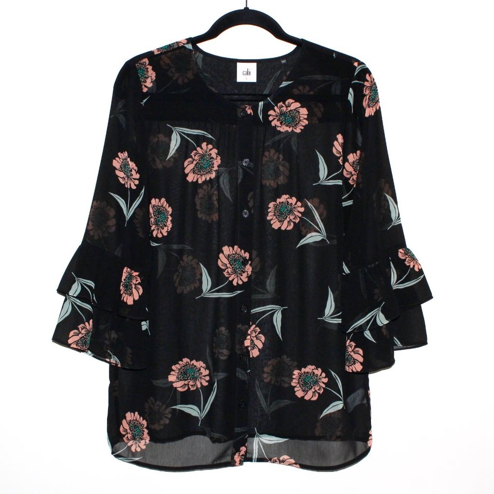Cabi "La-Di-Da" Sheer Floral Blouse